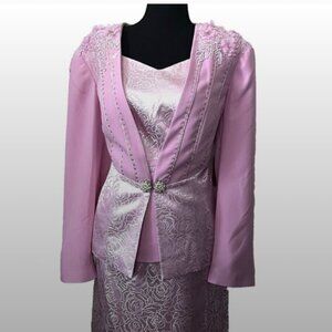 Elite Champagne 3-Piece Rhinestone Embellished Occasion Suit | Size 14 Pink